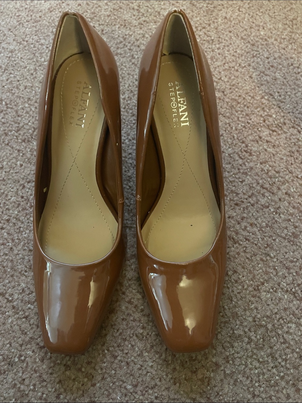 Alfani Tan Patent Leather Block Heel Pumps